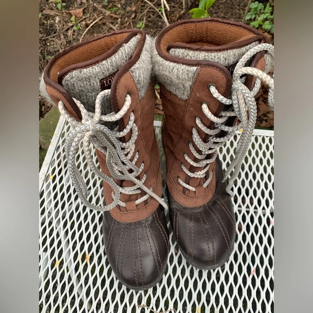 London Fog Langley Boots LLF063 Women’s Sz 10 Brown Ankle Lace Up Wellies Rain